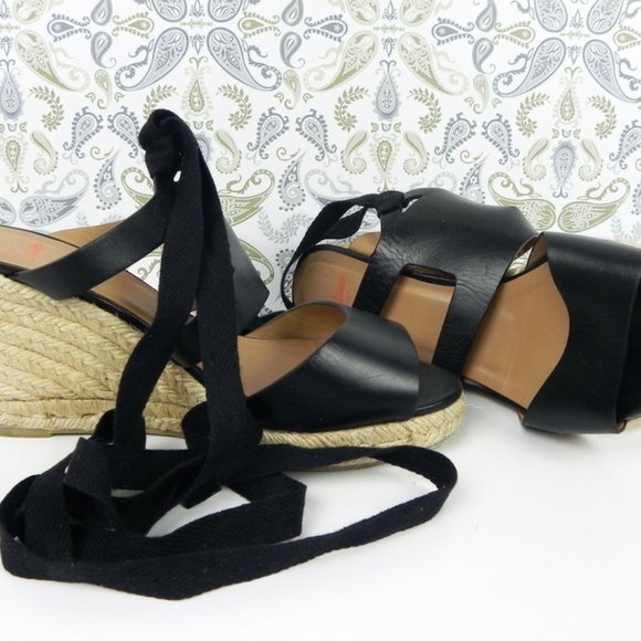 Casteñer Black Leather Espadrilles with Ankle Tie - Almost New - Picture 7 of 8